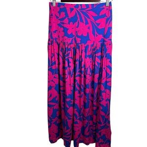 Abel the Label | Floral Pink and Blue Cassidy Maxi Skirt with Side Slits| Sz M